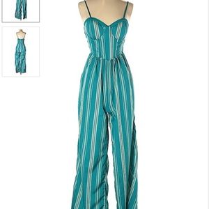 Striped Teal Jumpsuit Size Medium